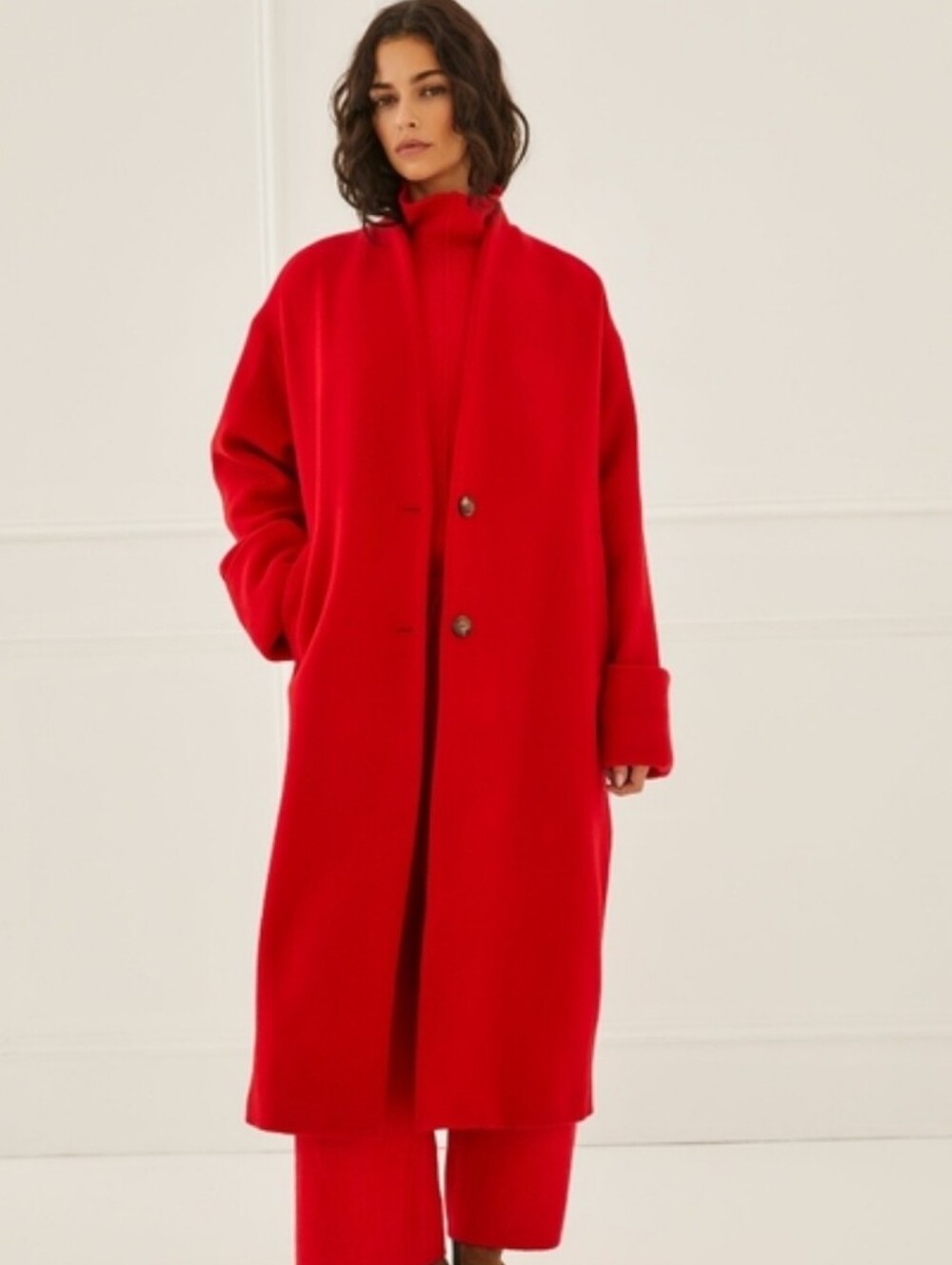 Something Navy Women's Oversized Sustainable Red Wool Blend Midi Coat S $475 NWT
